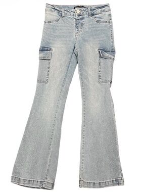 Vanilla Star Girls Size 8 Cargo Flare Jeans Light Wash
